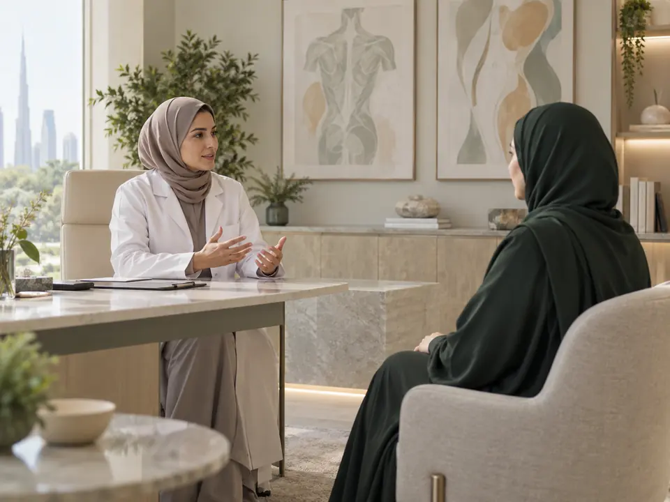Illustrative conversation about cosmetic and medical care options